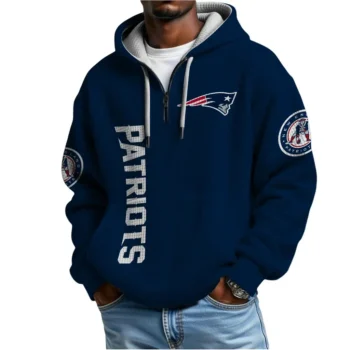 Nfl New England Patriots Quarter Zip Waffle Hoodie Drake Maye Navy 2