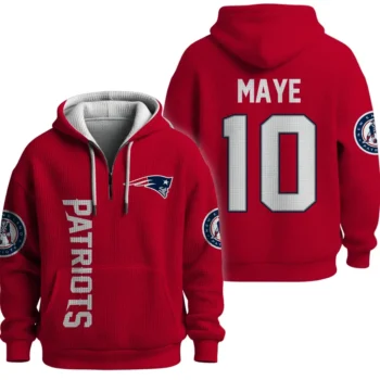 Nfl New England Patriots Quarter Zip Waffle Hoodie Drake Maye Red 1