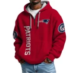 Nfl New England Patriots Quarter Zip Waffle Hoodie Drake Maye Red 1