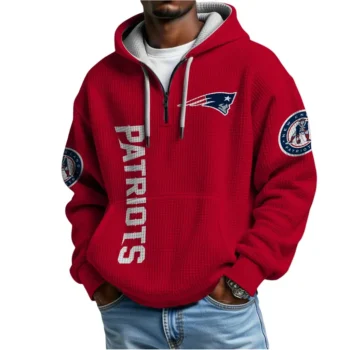 Nfl New England Patriots Quarter Zip Waffle Hoodie Drake Maye Red 2