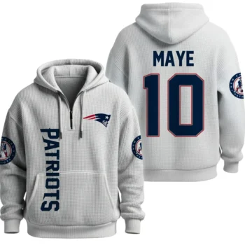 Nfl New England Patriots Quarter Zip Waffle Hoodie Drake Maye White 1