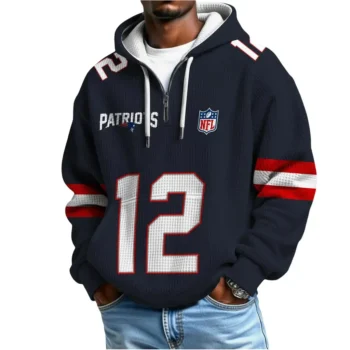 Nfl New England Patriots Quarter Zip Waffle Hoodie Tom Brady 2