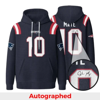 Nfl New England Patriots Waffle Hoodie Drake Maye Autographed 1