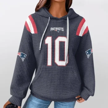 Nfl New England Patriots Waffle Hoodie Drake Maye Autographed 2