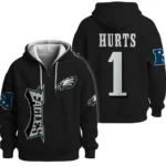 Nfl Philadelphia Eagles Quarter Zip Waffle Hoodie Jalen Hurts Black 1