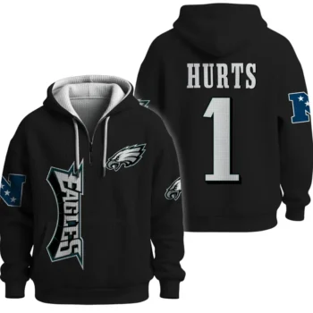 Nfl Philadelphia Eagles Quarter Zip Waffle Hoodie Jalen Hurts Black 1
