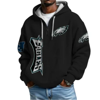 Nfl Philadelphia Eagles Quarter Zip Waffle Hoodie Jalen Hurts Black 2