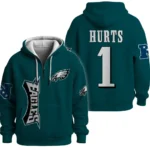 Nfl Philadelphia Eagles Quarter Zip Waffle Hoodie Jalen Hurts Green 1