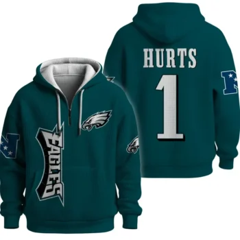 Nfl Philadelphia Eagles Quarter Zip Waffle Hoodie Jalen Hurts Green 1