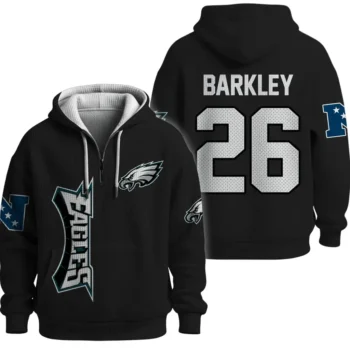 Nfl Philadelphia Eagles Quarter Zip Waffle Hoodie Saquon Barkley Black 1