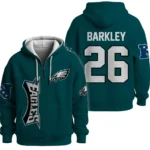 Nfl Philadelphia Eagles Quarter Zip Waffle Hoodie Saquon Barkley Green 1