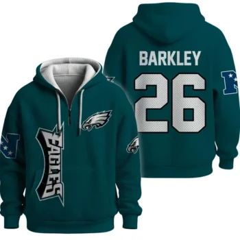 Nfl Philadelphia Eagles Quarter Zip Waffle Hoodie Saquon Barkley Green 1