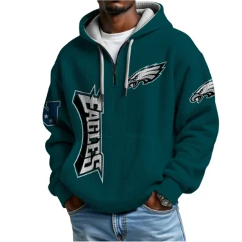 Nfl Philadelphia Eagles Quarter Zip Waffle Hoodie Saquon Barkley Green 2