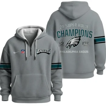 Nfl Philadelphia Eagles Quarter Zip Waffle Hoodie Super Bowl Champions Team 1