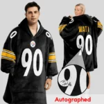 Nfl Pittsburgh Steelers Blanket Hoodie Tj Watt Autographed Black 1
