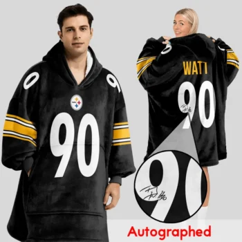 Nfl Pittsburgh Steelers Blanket Hoodie Tj Watt Autographed Black 1