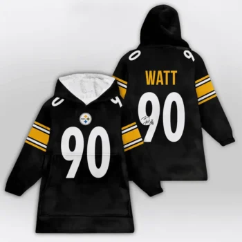 Nfl Pittsburgh Steelers Blanket Hoodie Tj Watt Autographed Black 2