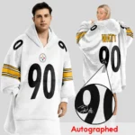Nfl Pittsburgh Steelers Blanket Hoodie Tj Watt Autographed White 1