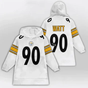 Nfl Pittsburgh Steelers Blanket Hoodie Tj Watt Autographed White 2