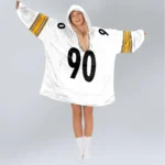 Nfl Pittsburgh Steelers Blanket Hoodie Tj Watt Autographed White 1