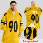 Nfl Pittsburgh Steelers Blanket Hoodie Tj Watt Autographed Yellow 1