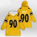 Nfl Pittsburgh Steelers Blanket Hoodie Tj Watt Autographed Yellow 1