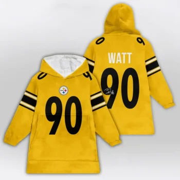 Nfl Pittsburgh Steelers Blanket Hoodie Tj Watt Autographed Yellow 2