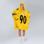 Nfl Pittsburgh Steelers Blanket Hoodie Tj Watt Autographed Yellow 1