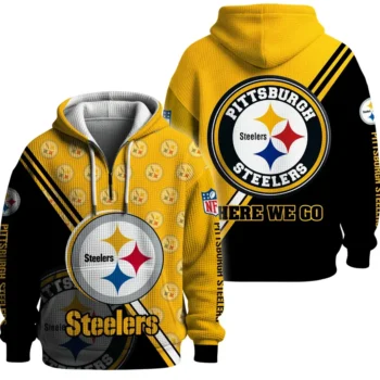 Nfl Pittsburgh Steelers Quarter Zip Waffle Hoodie Logo 1