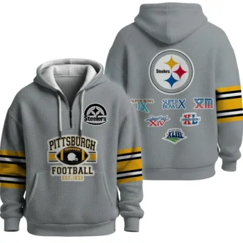 Nfl Pittsburgh Steelers Quarter Zip Waffle Hoodie Super Bowl Champions 1