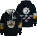 Nfl Pittsburgh Steelers Quarter Zip Waffle Hoodie Super Bowl Champions Black 1