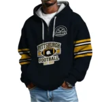 Nfl Pittsburgh Steelers Quarter Zip Waffle Hoodie Super Bowl Champions Black 1