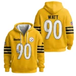 Nfl Pittsburgh Steelers Quarter Zip Waffle Hoodie Tj Watt Autographed 1