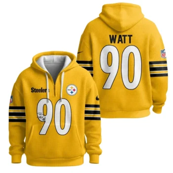 Nfl Pittsburgh Steelers Quarter Zip Waffle Hoodie Tj Watt Autographed 1