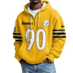Nfl Pittsburgh Steelers Quarter Zip Waffle Hoodie Tj Watt Autographed 1