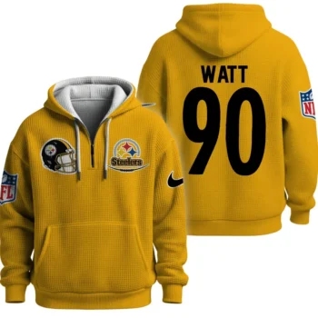 Nfl Pittsburgh Steelers Quarter Zip Waffle Hoodie Tj Watt Yellow 1