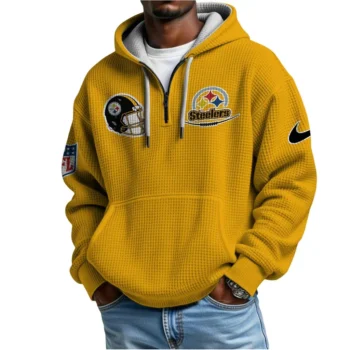 Nfl Pittsburgh Steelers Quarter Zip Waffle Hoodie Tj Watt Yellow 2