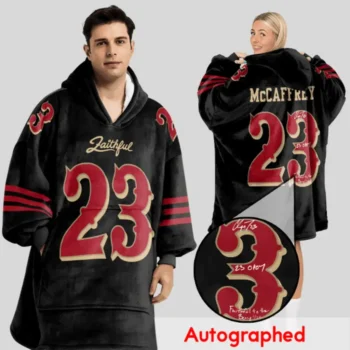 Nfl San Francisco 49ers Blanket Hoodie Christian Mccaffrey Autographed 1