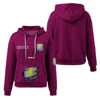 Custom Aston Villa 3D Waffle Hoodie - Claw Design Claret