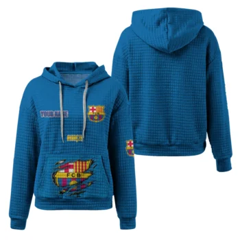 Customized Barcelona 3D Waffle Hoodie - Claw Design Blue