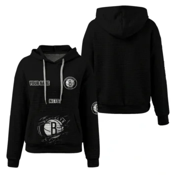 Customized Brooklyn Nets 3D Waffle Hoodie - Claw Design Black