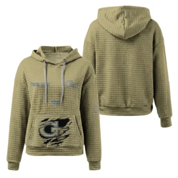 Personalized Georgia Tech Yellow Jackets 3D Waffle Hoodie - Claw Design Gold