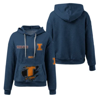 Personalized Illinois Fighting Illini 3D Waffle Hoodie - Claw Design Blue
