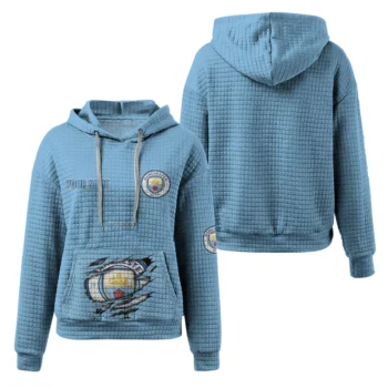 Personalized Manchester City 3D Waffle Hoodie - Claw Design Sky Blue