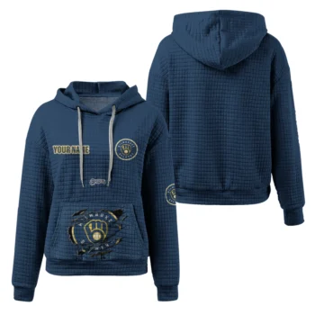 Customized Milwaukee Brewers 3D Waffle Hoodie - Claw Design Navy Blue