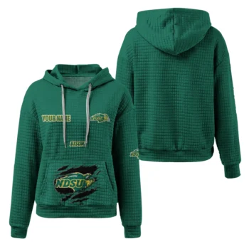 Customized North Dakota State Bison 3D Waffle Hoodie - Claw Design Green
