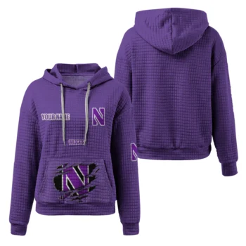 Custom Northwestern Wildcats 3D Waffle Hoodie - Claw Design Purple