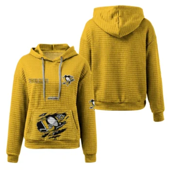 Personalized Pittsburgh Penguins 3D Waffle Hoodie - Claw Design Yellow