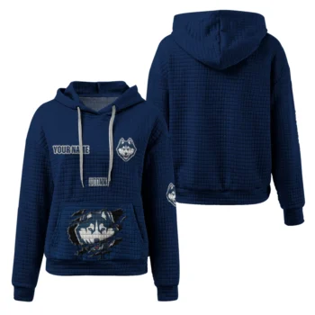 Customized UConn Huskies 3D Waffle Hoodie - Claw Design Blue