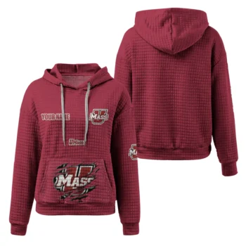 Personalized UMass Minutemen 3D Waffle Hoodie - Claw Design Red